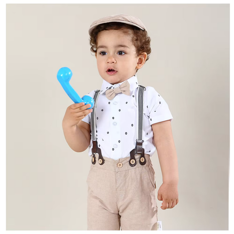 Conjunto Formal com Suspensório para Bebê em Algodão