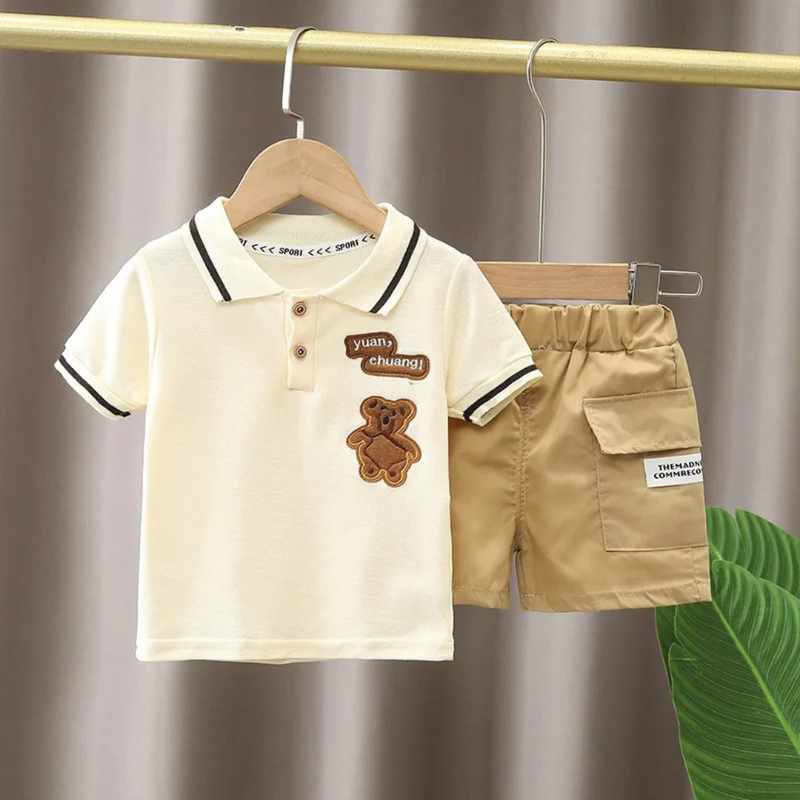 Conjunto Infantil Ursinho Meninos com Camiseta Polo e Shorts