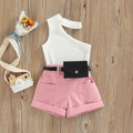 Conjunto Infantil Verão Meninas com Regata, Shorts e Bolsa de Cintura