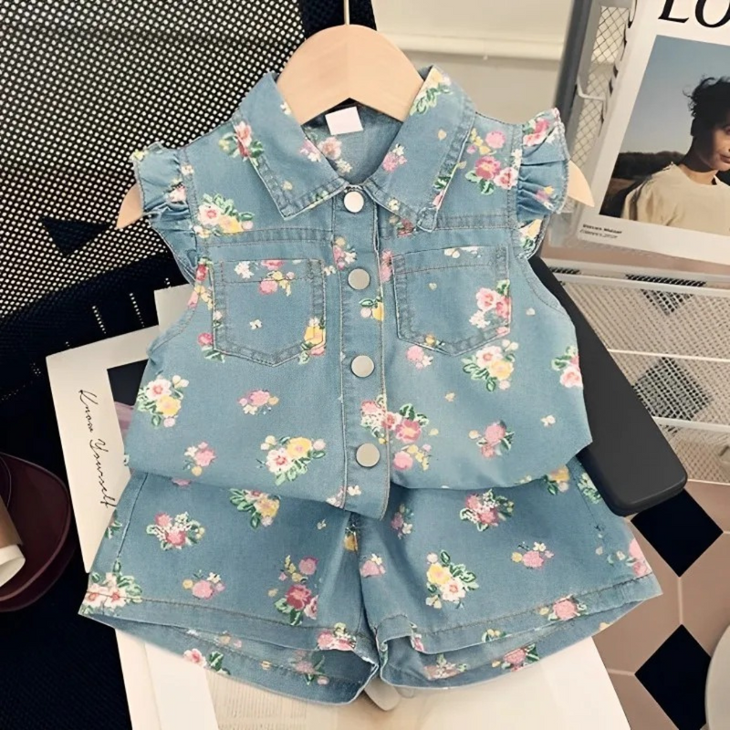 Conjunto Jeans Infantil com Estampa Floral