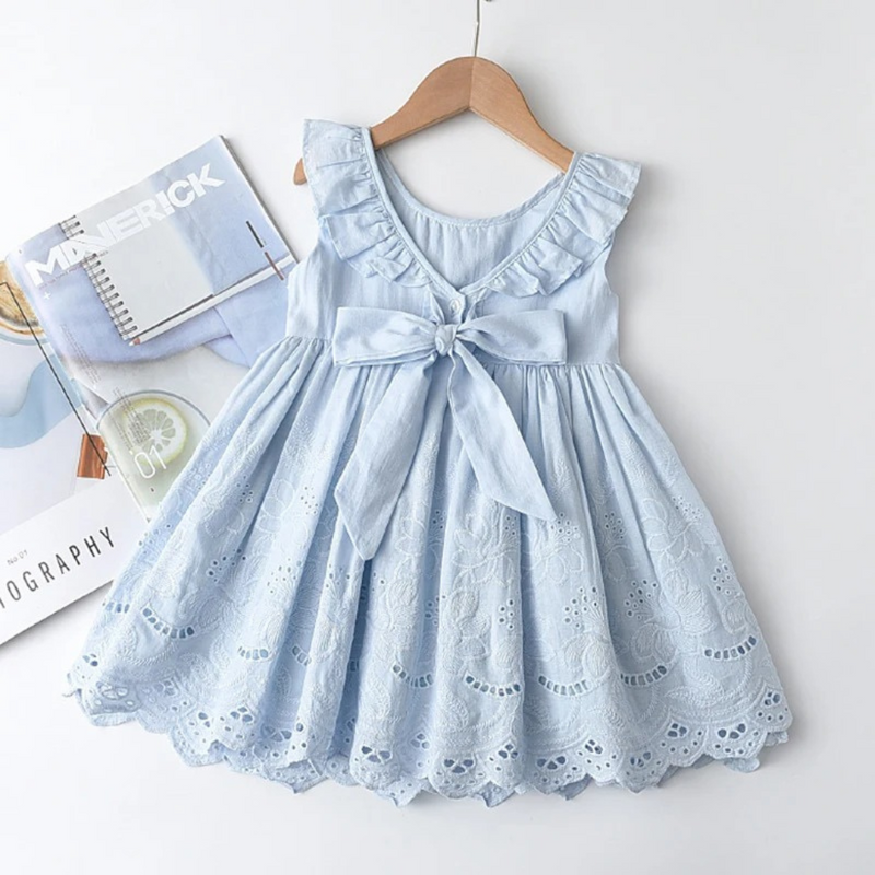 Vestido Infantil de Laise Azul Celeste para Meninas