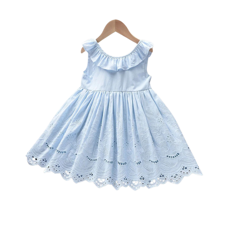 Vestido Infantil de Laise Azul Celeste para Meninas